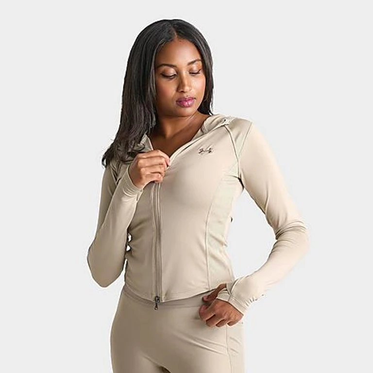 Under Armour Women's Rib Luxe Full-Zip Hoodie in City Khaki Size: XS