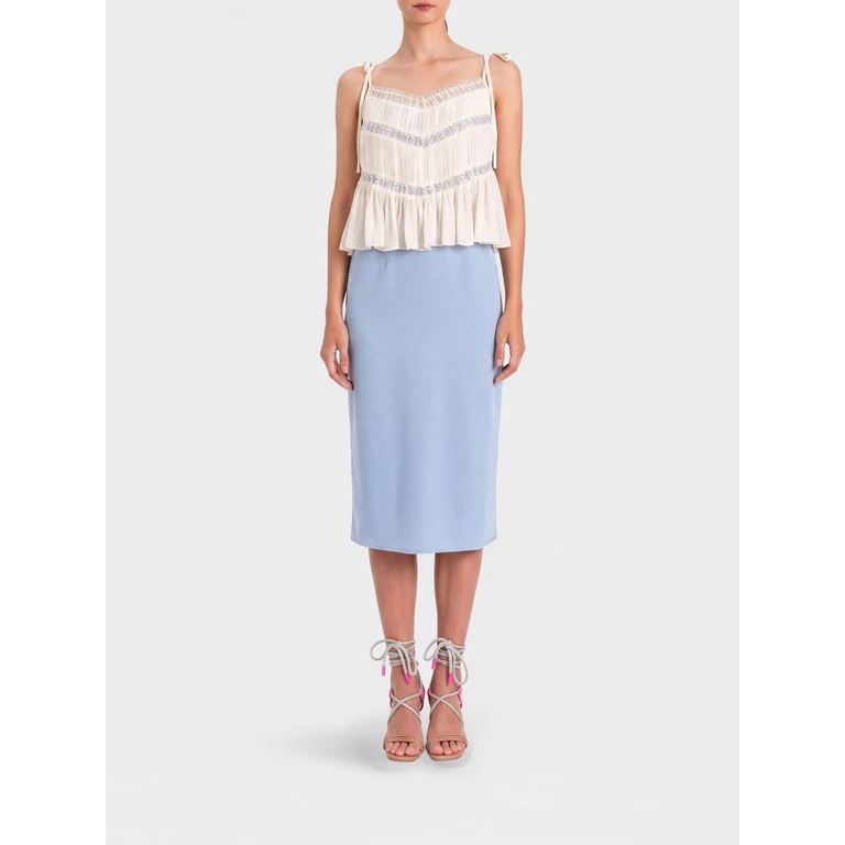 Crêpe Midi Dress with Lace Inserts (261AQ209413511)