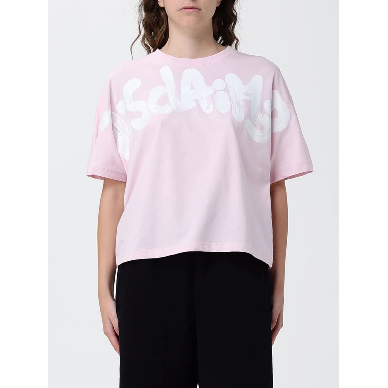 Relaxed Fit Cotton T-Shirt with Printed Logo and Crew Neck (55554ROSABIANCA)