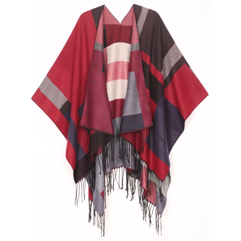 Sakkas Avi Women's Reversible Open Front Poncho Cardigan Ruana Cape Shawl W/Fringe