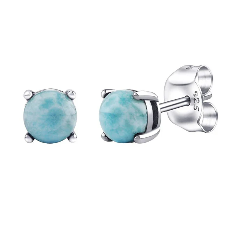 Silver Stud Earrings With Authentic Natural Larimar Jjjlrd6Elr