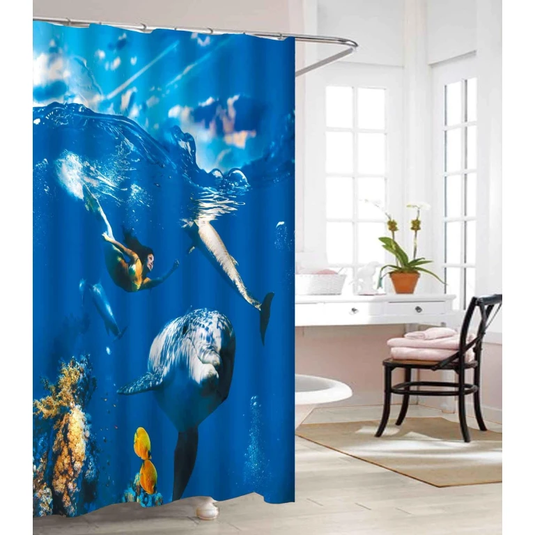Vinyl Waterproof Shower Curtain - 3D Graphic Printed and Clear