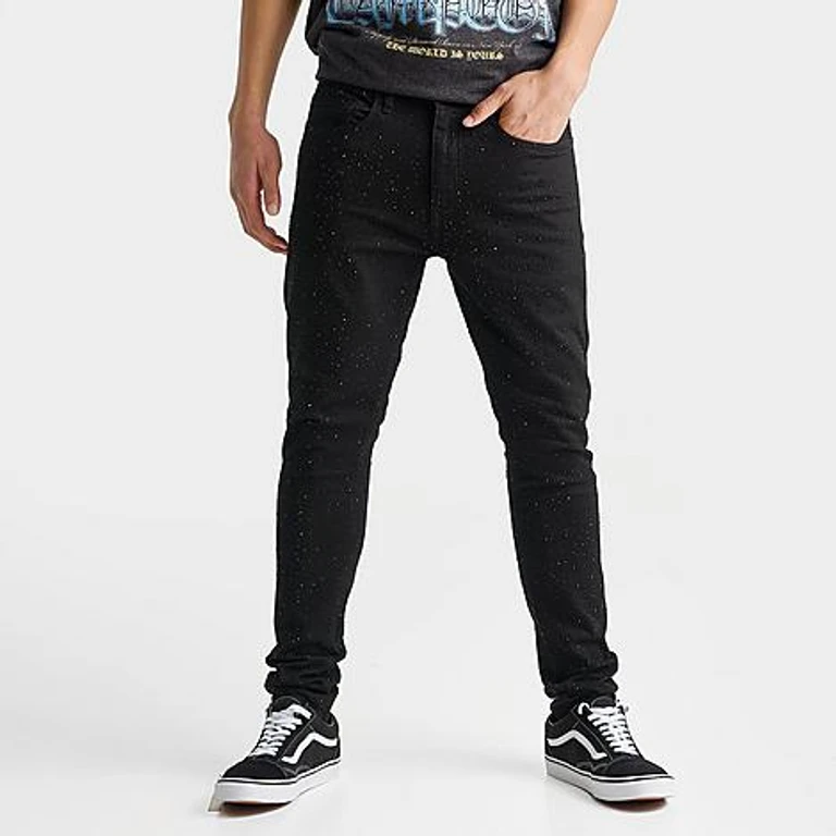 Rhinestone Slim Denim Jeans in Jet Black