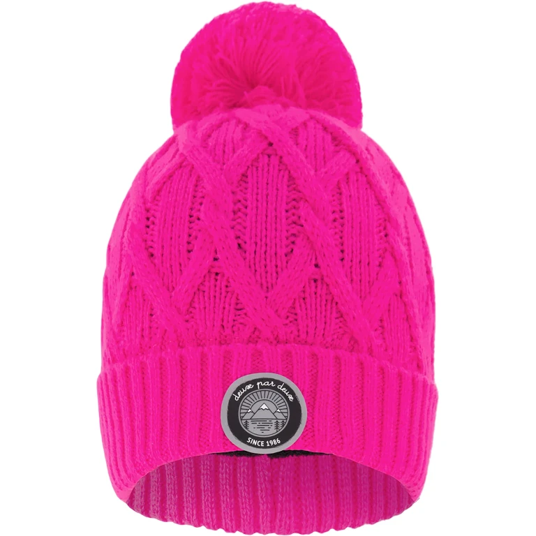 Fuchsia Lined Knit Pompom Hat - Little Girl