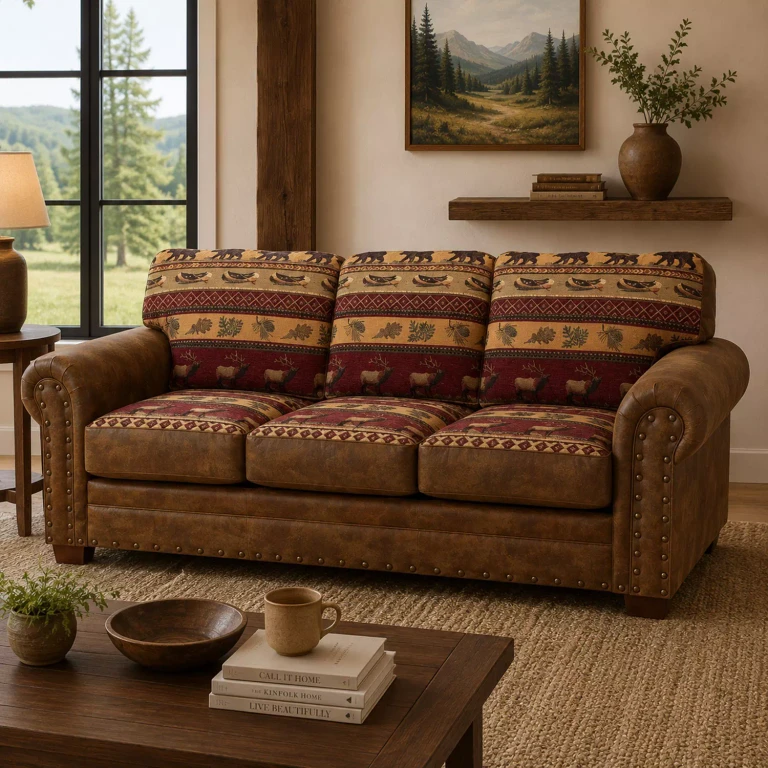 Sierra Lodge Rustic Faux-Leather Sleeper Sofa