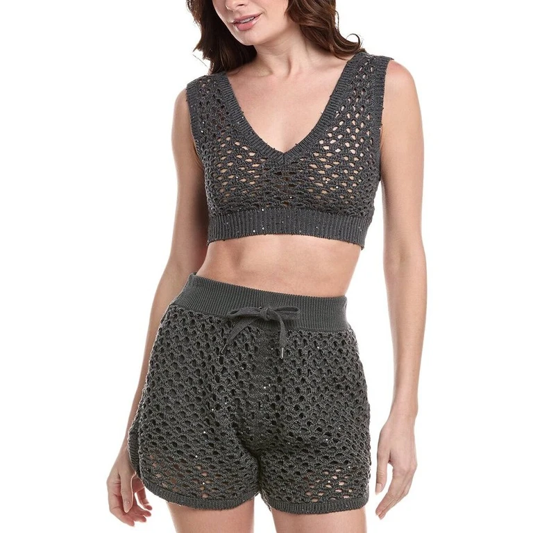 Charcoal Crochet Knit Crop Top