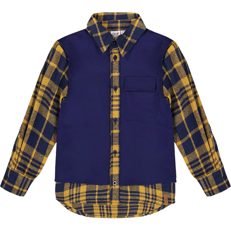 Long Sleeve Plaid Flannel Shirt with Solid Vest - Little Boy