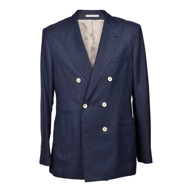 Blue Wool Linen Double-Breasted Suit