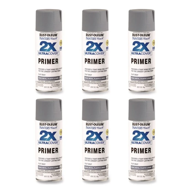 334017 Painter's Touch 2X Ultra Cover Spray Paint, Flat Gray, 12 oz Aerosol Can, 6/Carton