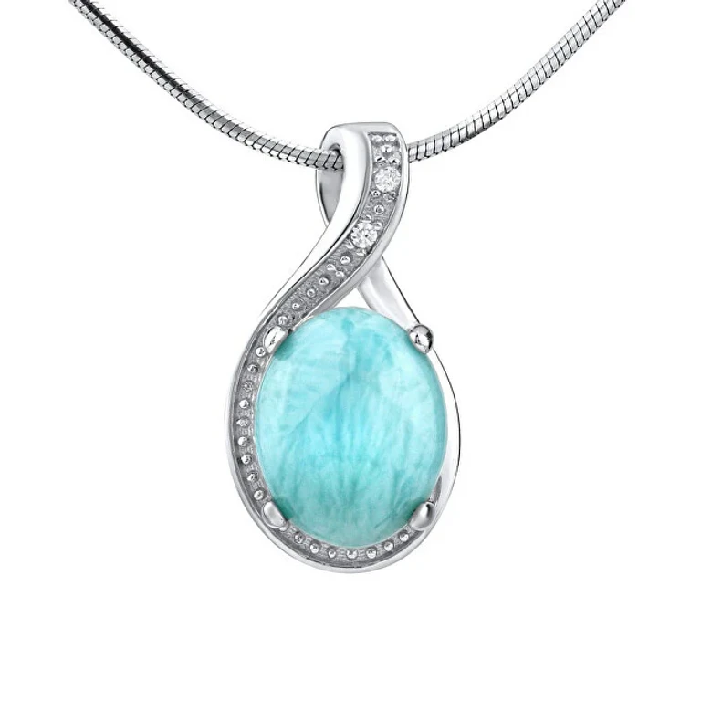 Silver Pendant With Natural Larimar Jst14810Lr