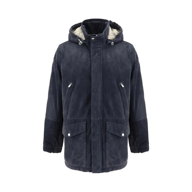 Navy Leather Puffer Parka