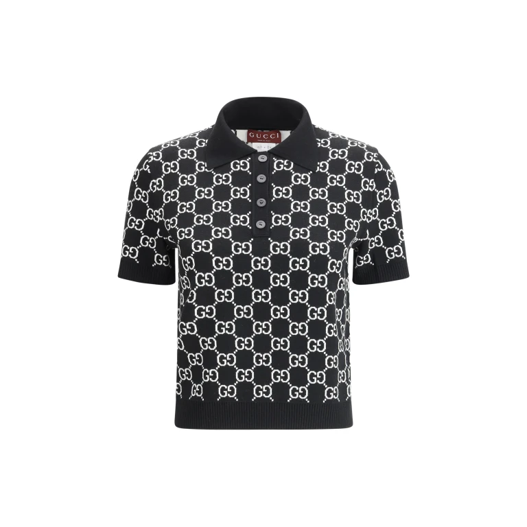 Polo Top GG Wool Jacquard Black/White