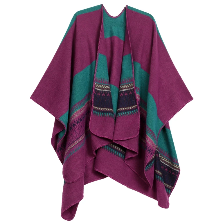 Sakkas Mari Women's Reversible Large Poncho Shawl Wrap Scarf Cape Ruana Blanket