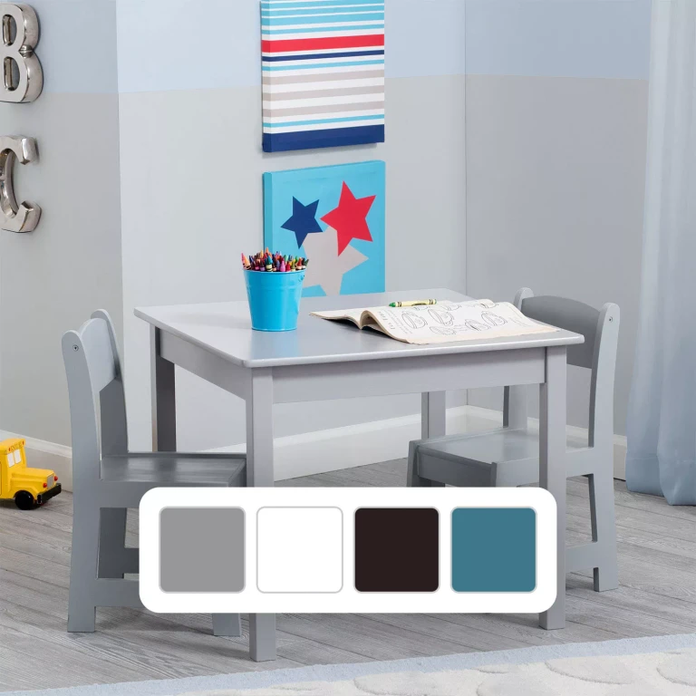 MySize Kids Wood Table and Chair Set (2 Chairs Included), Grey:- Grey