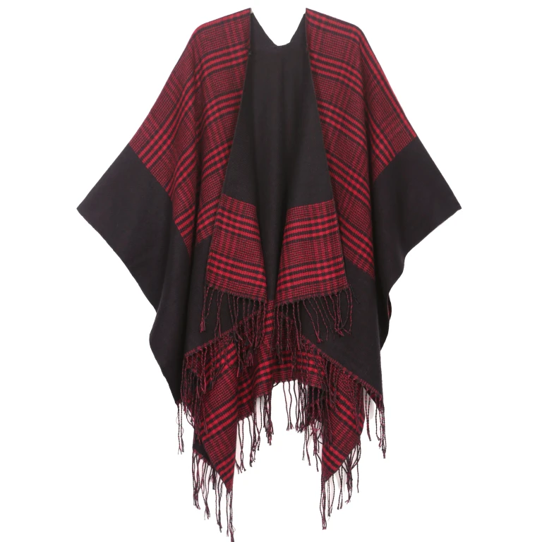 Sakkas Avi Women's Reversible Open Front Poncho Cardigan Ruana Cape Shawl W/Fringe