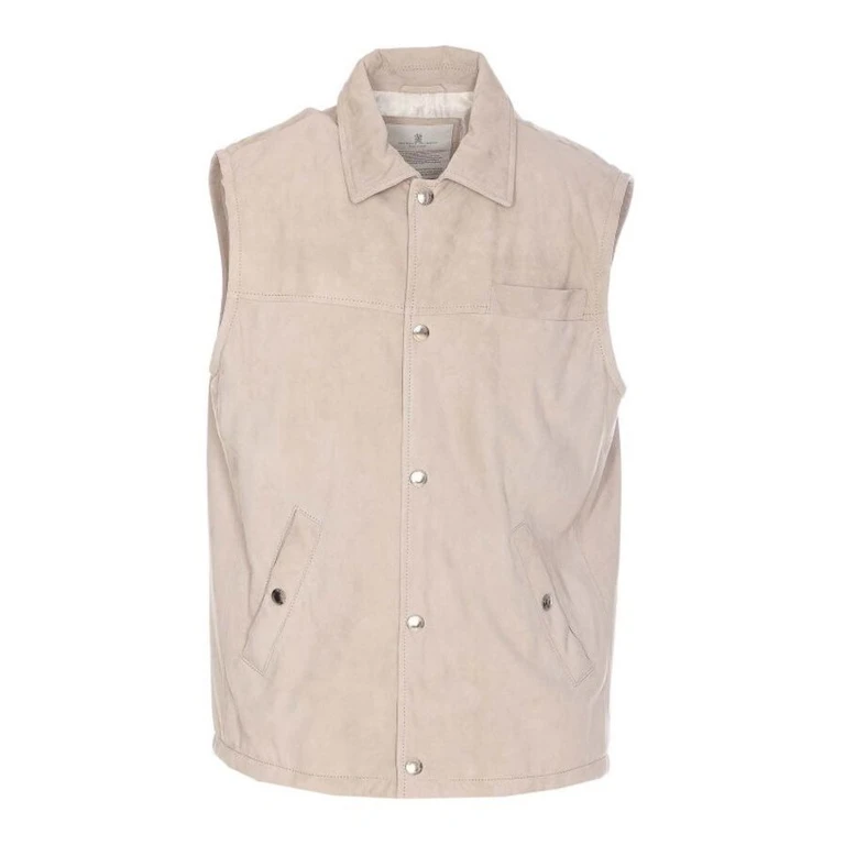Beige Leather Sleeveless Jacket