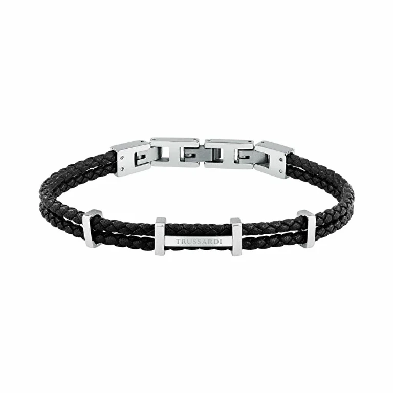Men's Black Woven Leather Bracelet T-Leather Tjaxz13