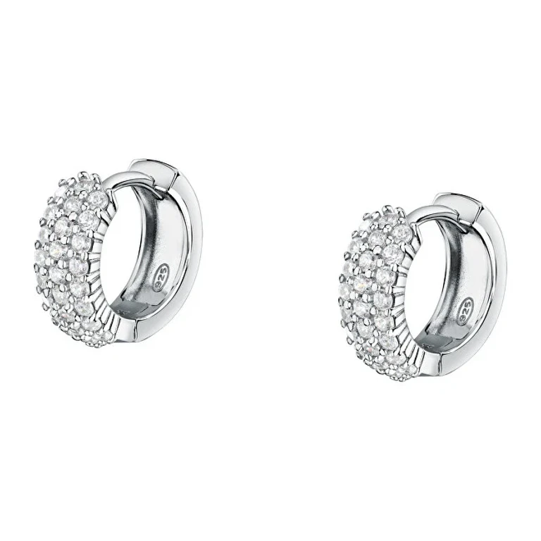 Delicious Silver Hoop Earrings With Zirconia Tesori Saiw144