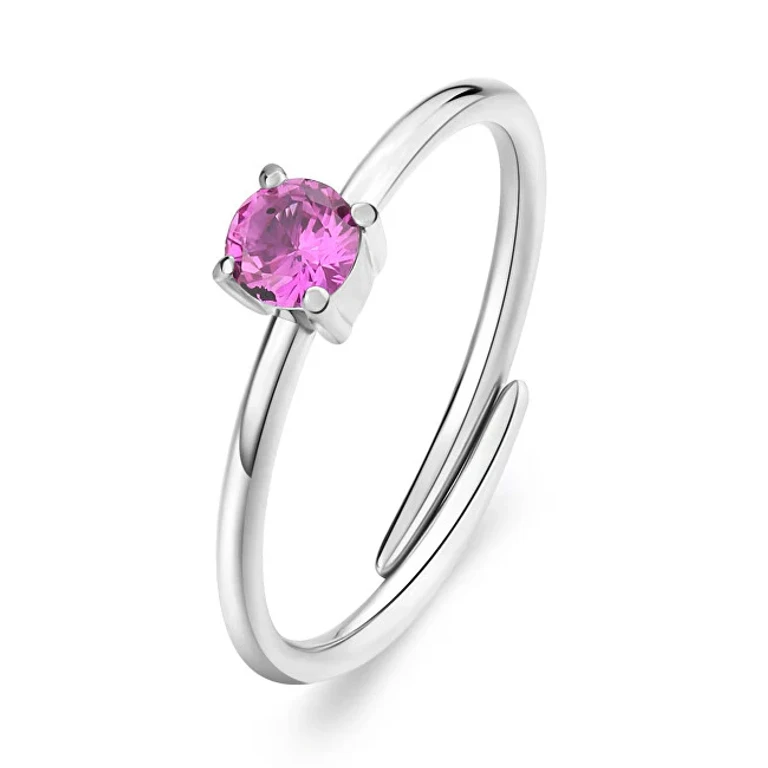Stainless Steel Ring With Fuchsia Cubic Zirconia Dazzly Sdz32