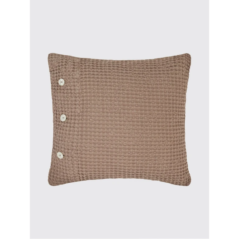 Stone Square Decorative Cushion in Waffle Cotton with Removable Cover (2024664MARRONE)