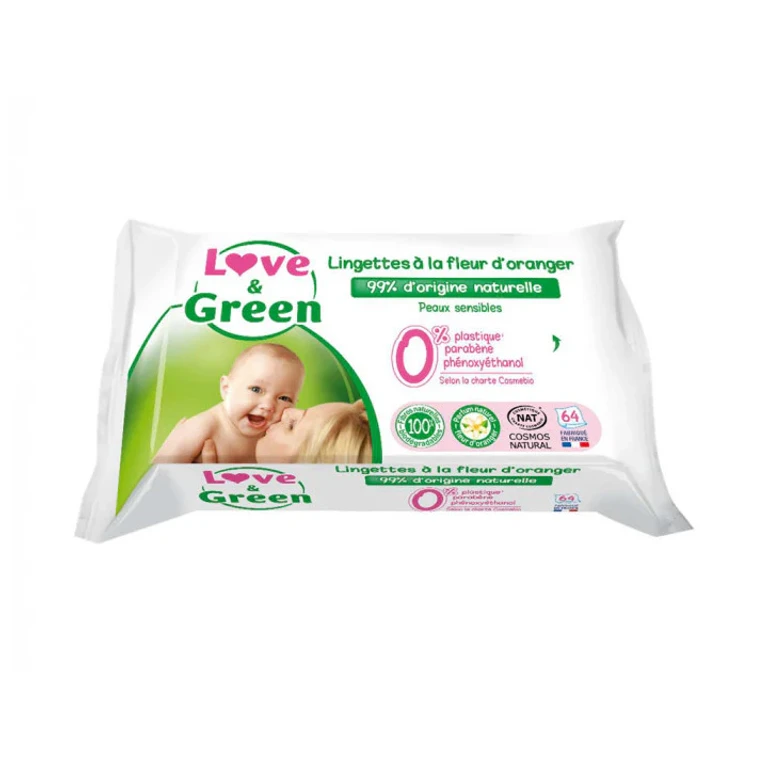 Love&Green ORGANIC Orange Blossom Wipes for Sensitive Skin x64