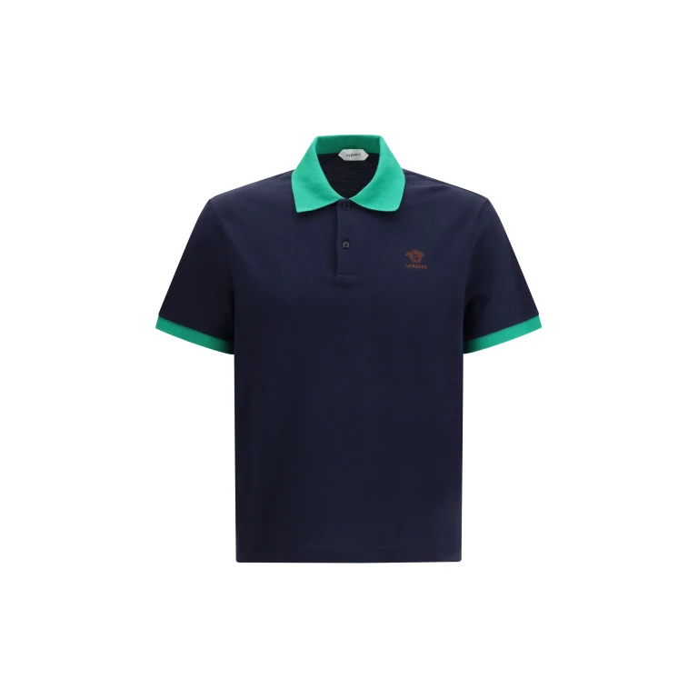 Polo Shirt Cotton Dark Navy/Bright Emerald
