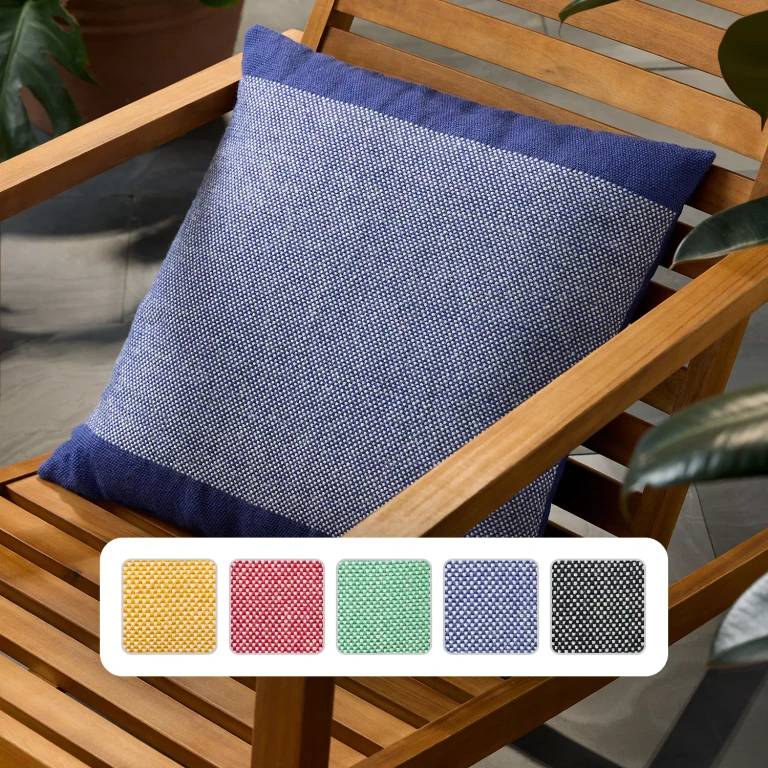 Alara Solid Border Indoor/Outdoor Decorative Pillow:- Blue/Ivory, 20' x 20'