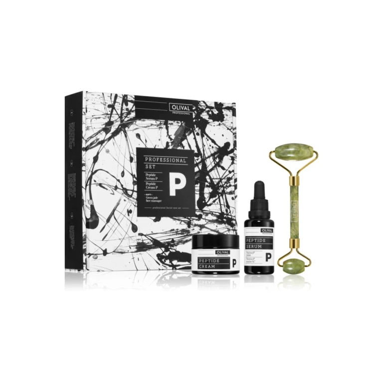 Professional P facial care kit against signs of aging anti-aging serum 30 ml + face cream with peptides 50 ml + massage roller for face and déc