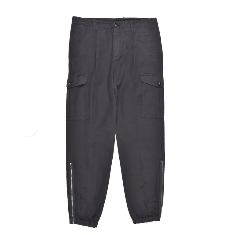 Anthracite Linen Blend Cargo Trousers