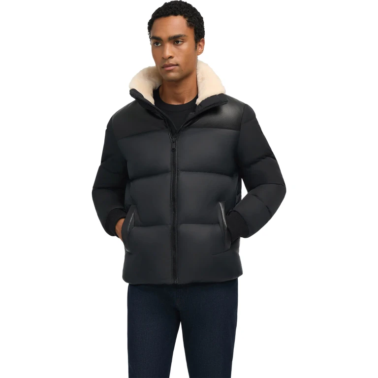 Rigel Mixed Media Faux Shearling Puffer Jacket with Removable Hood - Men's