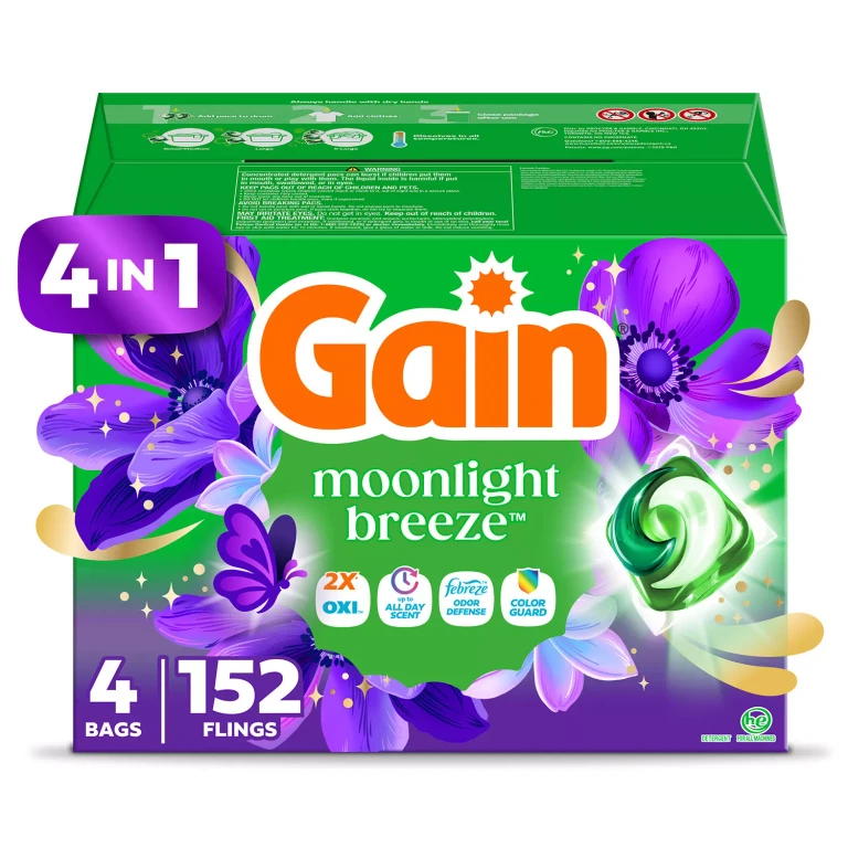 Flings 4 in 1 Laundry Detergent Pacs, Moonlight Breeze, 152 ct.