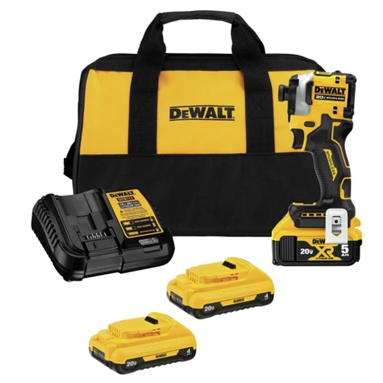 20V MAX ATOMIC Brushless Lithium-Ion 1/4 in. Cordless 3-Speed Impact Driver Kit (5 Ah) and (2) 20V MAX 4 Ah Compact Lithium-Ion Batteries Bundle