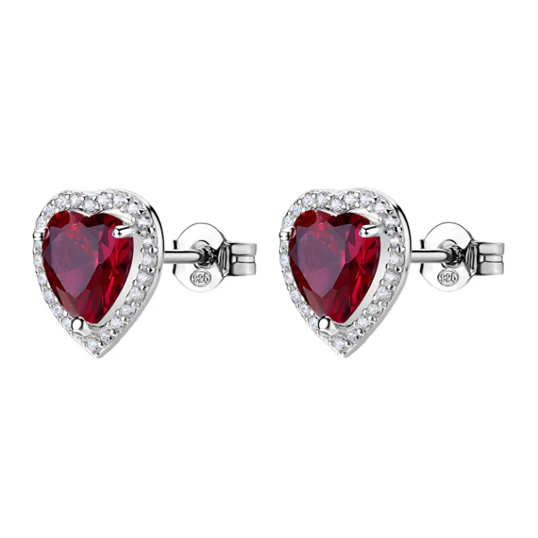 Heart-Shaped Silver Earrings With Fancy Ruby Passion Fpr142