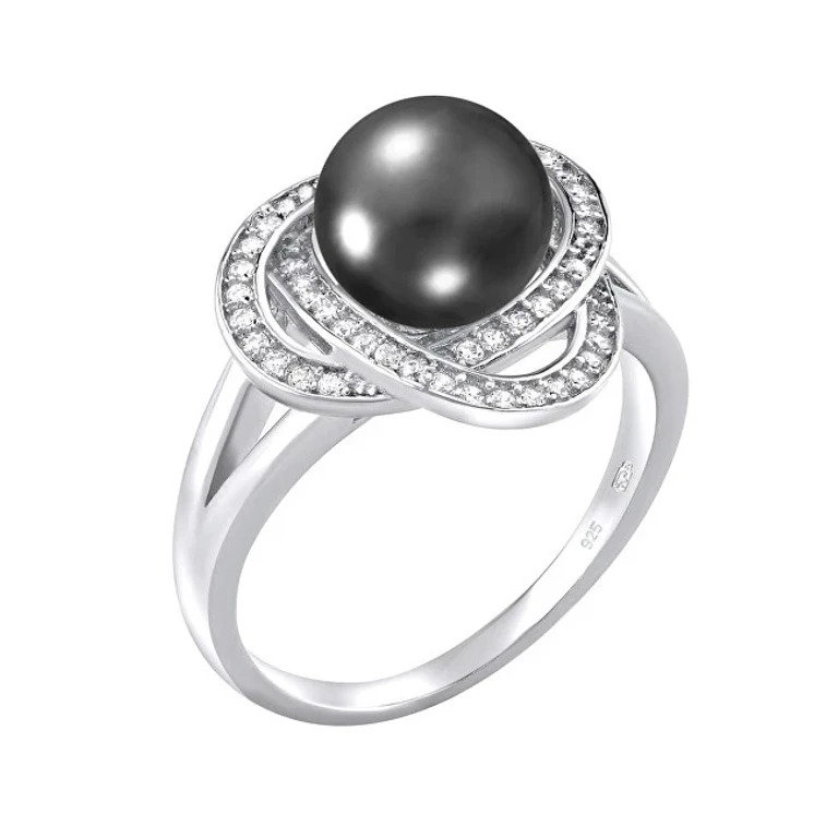 Laguna Silver Ring with Natural Black Pearl Lps0044B - Size: 62 Mm