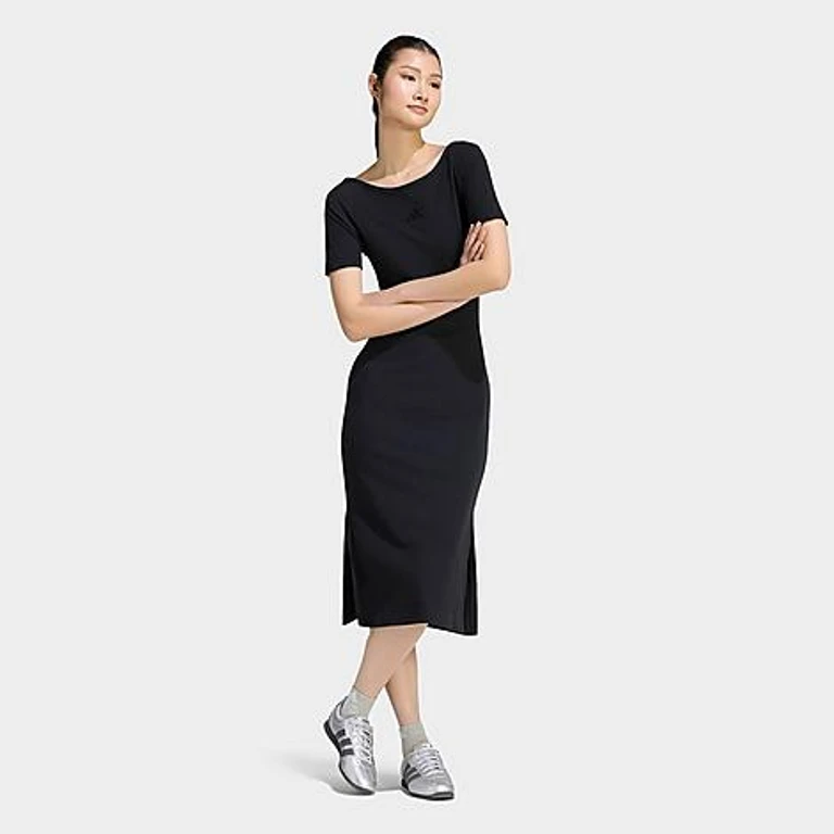 adidas Women's Sportswear Kit Small Logo Rib Dress in Black Size: XXS
