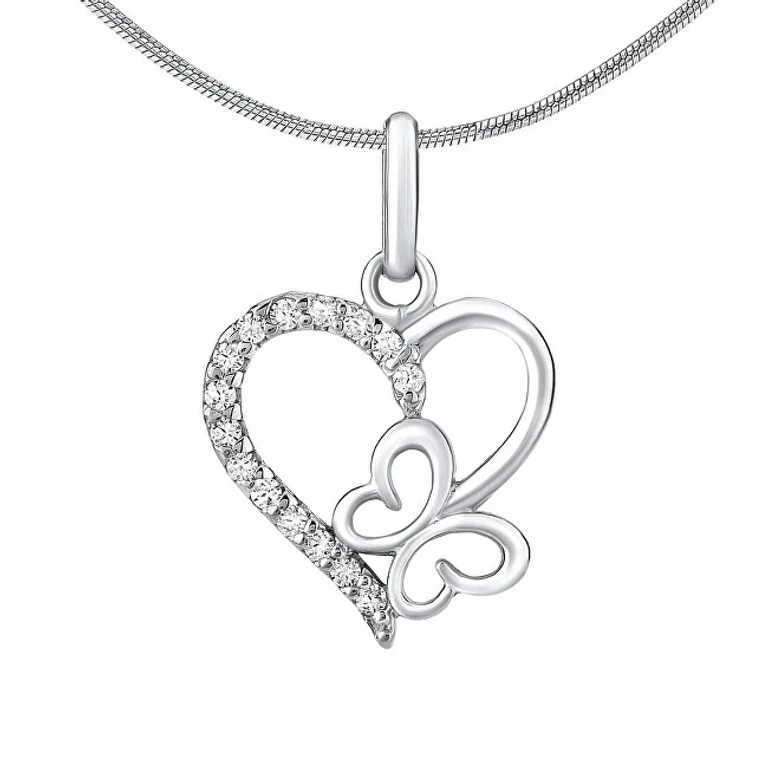 Silver Necklace With Heart And Bow Zt54279