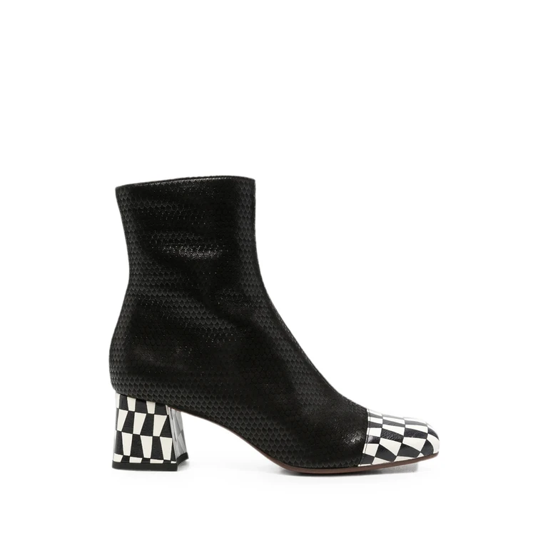 Volkiara Snake-effect Checkerboard Ankle Boots