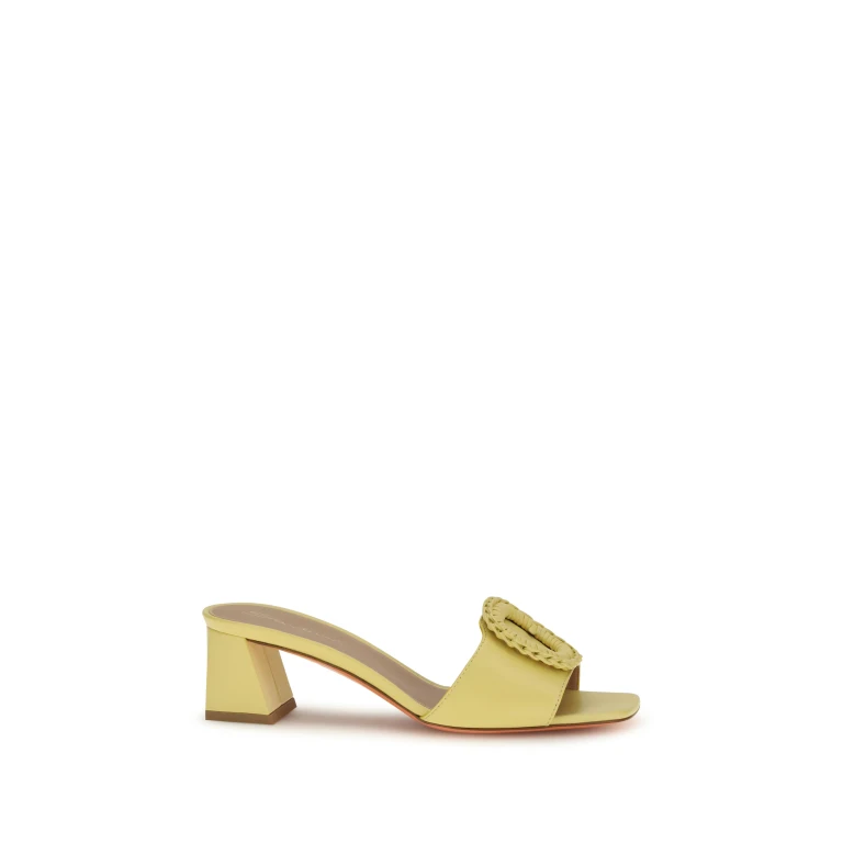 Leather Mule Sandals Yellow