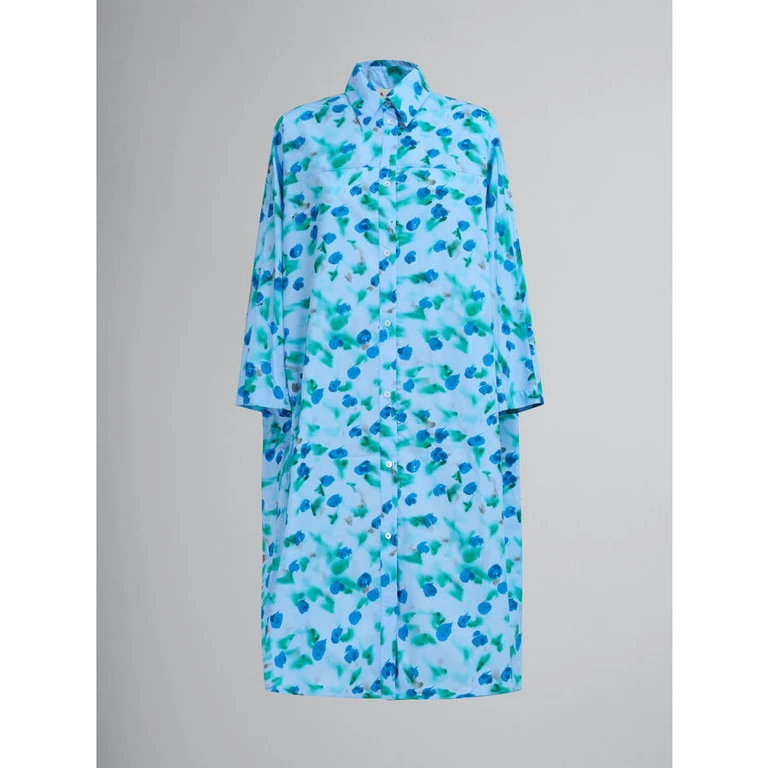 Women'S Light Blue Floral Shirt Dress