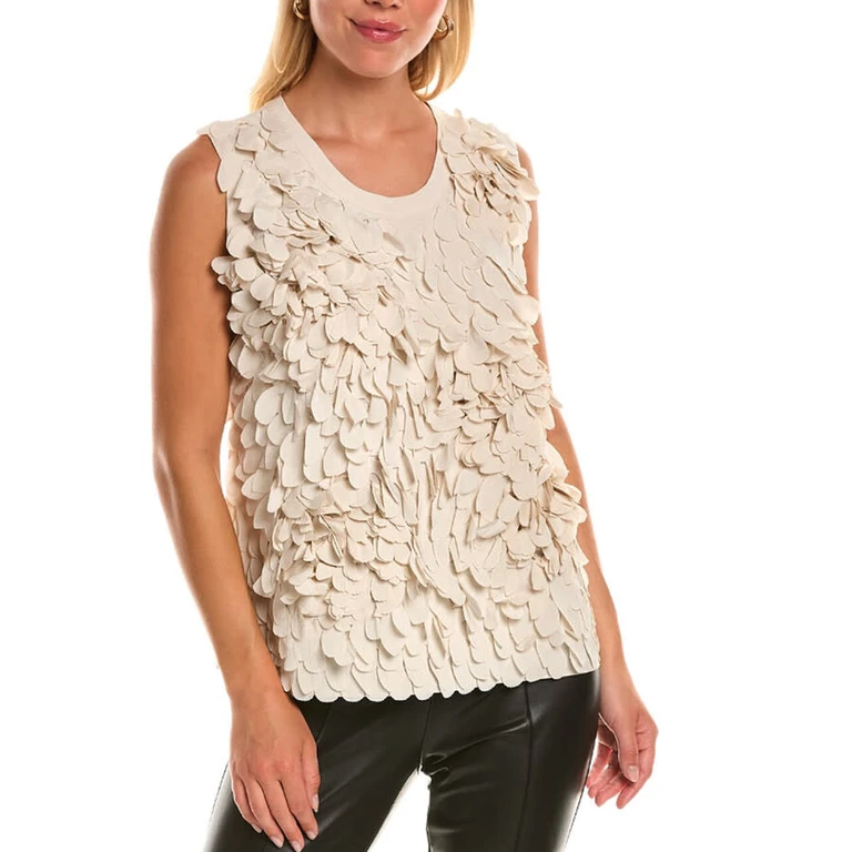 Cream Silk Blend Textured Top