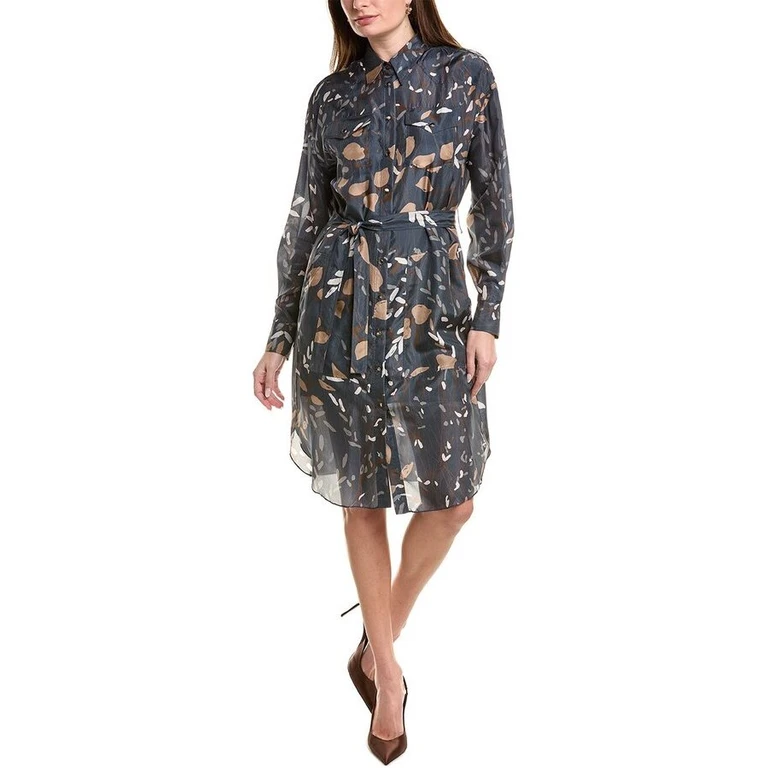Blue Patterned Shirt Dress With Belt