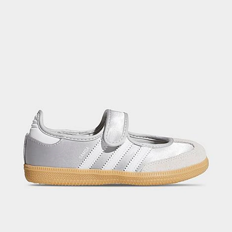 Girls' Little Kids Originals Samba Jane Casual Shoes in Silver Metallic/White/Gum Size: 1.0