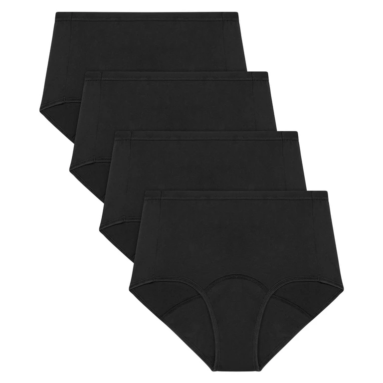 Women's 4-Pack Comfort Period Brief - BLACK XXL:- XXL