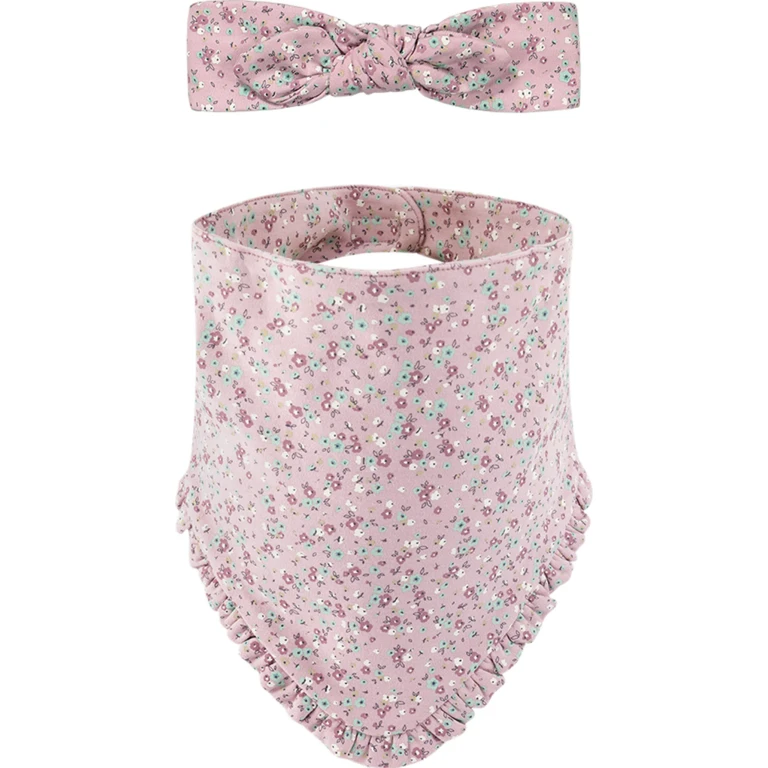 Organic Cotton Little Flower Print Headband and Bib Set - Toddler Girls