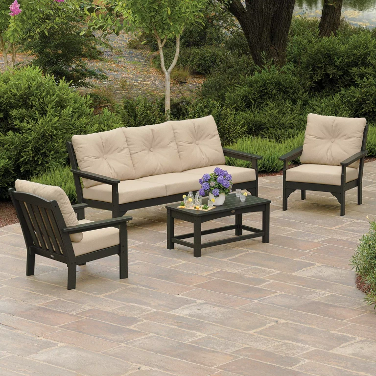 Gulf Shores 4-Piece Sofa Seating Set with Sunbrella Fabric:- Black/Canvas Flax
