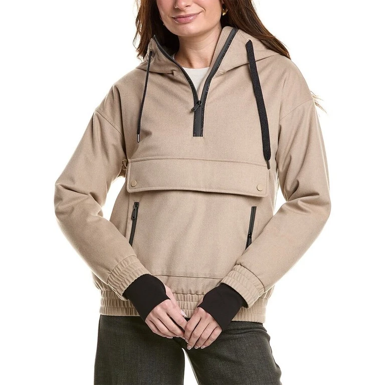 Beige Hooded Pullover Jacket