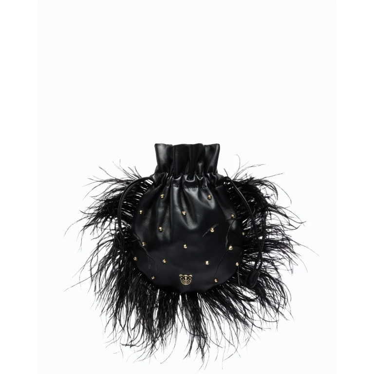 Petite pochette à bandoulière en cuir nappa à clous et plumes PINKO Galleria