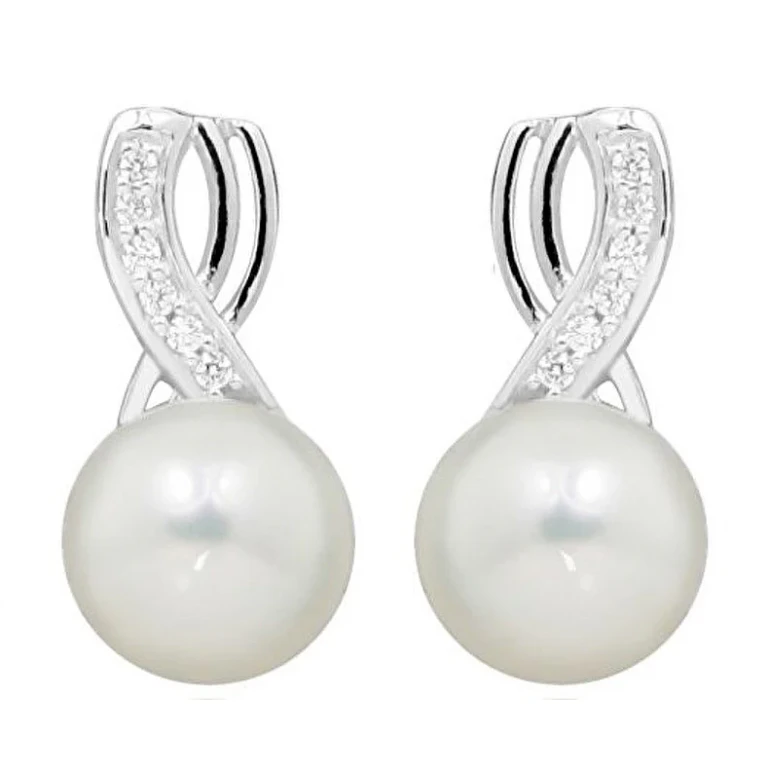Delicate Earrings with Pearl and Zirconia Sc398