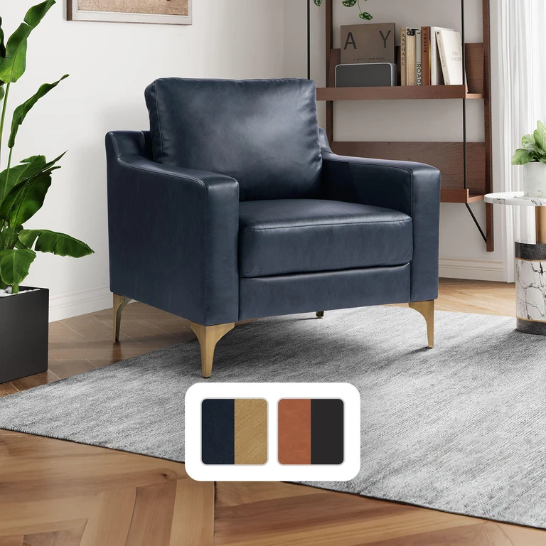 Faux Leather Fleming Chair, Navy Blue:- Navy Blue