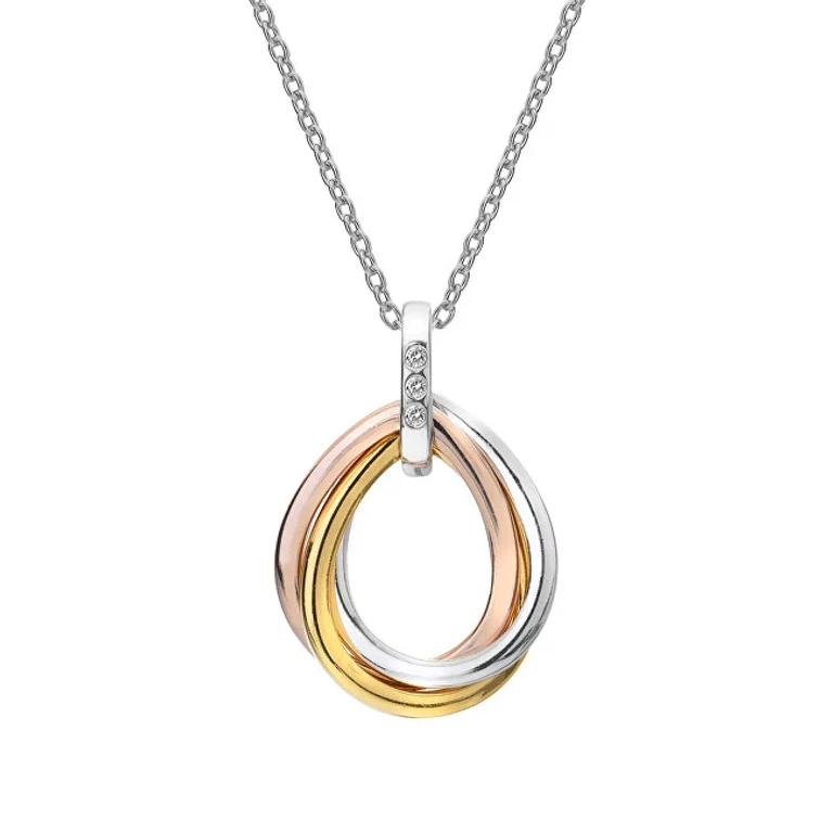 Tricolor Necklace With Diamonds Trio Teardrop Rg Dp780 (Chain, Pendant)